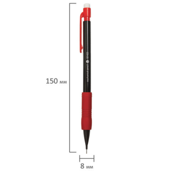 картинка Карандаш механический 0,5 мм, STAFF "College" MP-422, ластик, резиновый грип, корпус черный, детали ассорти, 181422 от магазина МОЛТИ