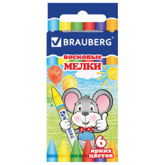 картинка Восковые мелки BRAUBERG, НАБОР 6 цветов, 222961 от магазина МОЛТИ