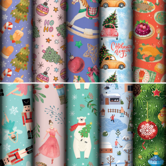 картинка Бумага упаковочная новогодняя "Сказочный подарок", 70х100 см, 10 дизайнов ассорти, ЗОЛОТАЯ СКАЗКА, 592562 от магазина МОЛТИ