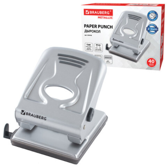 картинка Дырокол металлический BRAUBERG "Metallic", до 40 листов, серебристый, 224342 от магазина МОЛТИ