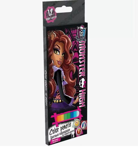 Карандаши цветные 12 цветов, дерево №1212 Девочка Монстр