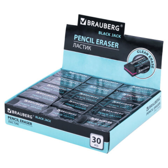 картинка Ластик BRAUBERG "BlackJack", 40х20х11 мм, черный, прямоугольный, картонный держатель, 222466 от магазина МОЛТИ