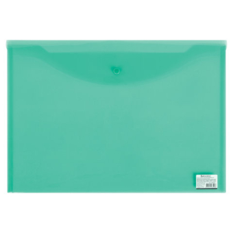 картинка Папка-конверт с кнопкой БОЛЬШОГО ФОРМАТА (305х435 мм), А3, прозрачная, зеленая, 0,18 мм, BRAUBERG, 224033 от магазина МОЛТИ