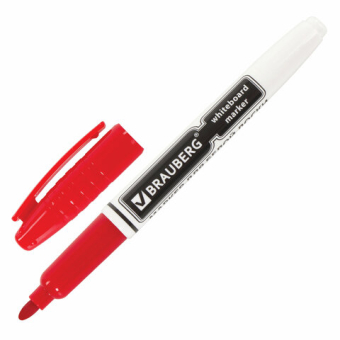 картинка Маркер стираемый для белой доски КРАСНЫЙ, BRAUBERG, 4 мм, с клипом, эргономичный корпус, 150848 от магазина МОЛТИ