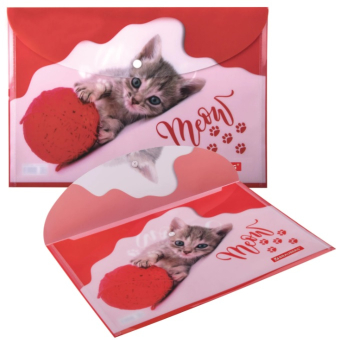 картинка Папка-конверт с кнопкой BRAUBERG FUNNY CAT, А4, 160 мкм, цветная печать, 228038 от магазина МОЛТИ