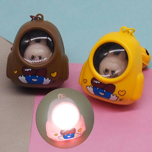 Брелок 281125-3 (20) Лабубу в рюкзаке со светом металл 5х3,5х4,5см с бубенцом