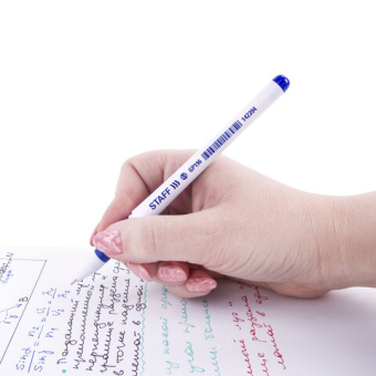 картинка Ручка гелевая с грипом STAFF "Manager" GP-196, СИНЯЯ, корпус белый, игольчатый узел 0,5 мм, линия письма 0,35 мм, 142394 от магазина МОЛТИ