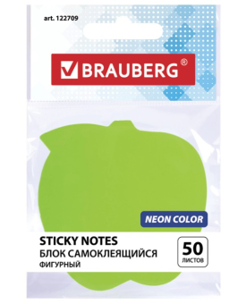 картинка Блок самоклеящийся (стикеры) фигурный BRAUBERG НЕОНОВЫЙ "Яблоко", 50 л, зеленый, европодвес, 122709 от магазина МОЛТИ