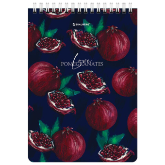 картинка Блокнот А5, 146х206 мм, 60 л., гребень, картон, жесткая подложка, клетка, BRAUBERG, "Гранаты", 114366 от магазина МОЛТИ