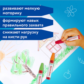 картинка Восковые мелки утолщенные BRAUBERG "АКАДЕМИЯ", НАБОР 6 цветов, на масляной основе, яркие цвета, 227294 от магазина МОЛТИ