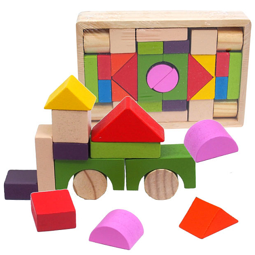 Деревянные 2745-2/31316 кубики геометрические фигуры в коробке средней 14,5х4,5х21см (30шт)