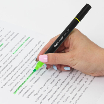 картинка Текстовыделитель двусторонний BRAUBERG, ЖЕЛТЫЙ/ЗЕЛЕНЫЙ, линия 1-4 мм, 150841 от магазина МОЛТИ