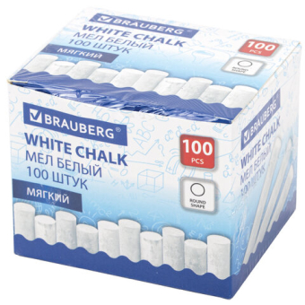 картинка Мел белый круглый мягкий, 100 штук, BRAUBERG, картонная упаковка, 272768 от магазина МОЛТИ