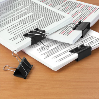 картинка Зажимы для бумаг STAFF" EVERYDAY", КОМПЛЕКТ 12 шт., 41 мм, 200 листов, черные, картонная коробка, 224609 от магазина МОЛТИ