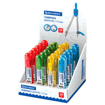 картинка Циркуль с защитным колпачком BRAUBERG "Klasse", 115 мм, пластиковый пенал, ассорти, дисплей, 210526 от магазина МОЛТИ