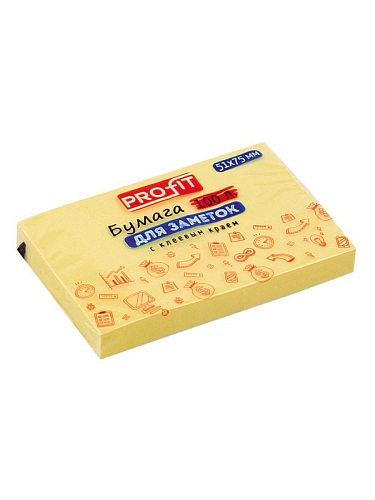 Бумага для заметок с клеевым краем ЖЕЛТАЯ (ЗБ-5568), инд.ШК, 51х75 мм, 100л, кратно 12