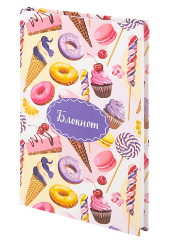 Блокнот А5 (135х206 мм), 80 л., твердый, клетка, выборочный лак, ЮНЛАНДИЯ, "Вкусняшки", 111617