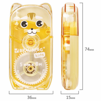 картинка Корректирующая лента BRAUBERG KIDS "ЗВЕРЯТА", 5 мм х 8 м, механизм перемотки, корпус ассорти, блистер, 272499 от магазина МОЛТИ