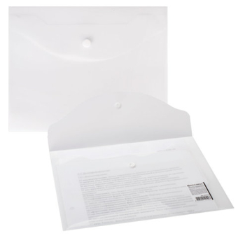 картинка Папка-конверт с кнопкой МАЛОГО ФОРМАТА (240х190 мм), А5, матовая прозрачная, 0,18 мм, BRAUBERG, 227314 от магазина МОЛТИ