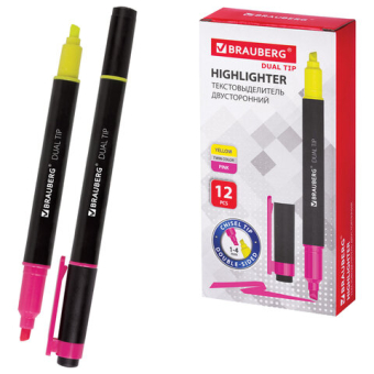 картинка Текстовыделитель двусторонний BRAUBERG, ЖЕЛТЫЙ/РОЗОВЫЙ, линия 1-4 мм, 150840 от магазина МОЛТИ
