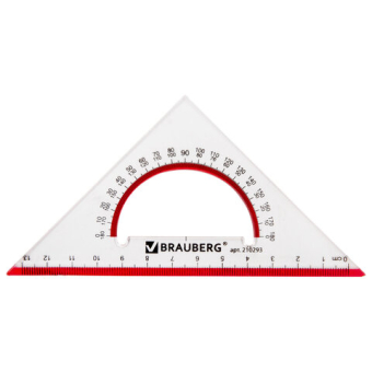 картинка Треугольник пластиковый, угол 45, 13 см, BRAUBERG "Crystal", с транспортиром, прозрачный, с выделенной шкалой, 210293 от магазина МОЛТИ