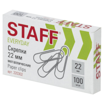 картинка Скрепки STAFF "EVERYDAY", 22 мм, металлические, 100 шт., в картонной коробке, Россия, 220302 от магазина МОЛТИ