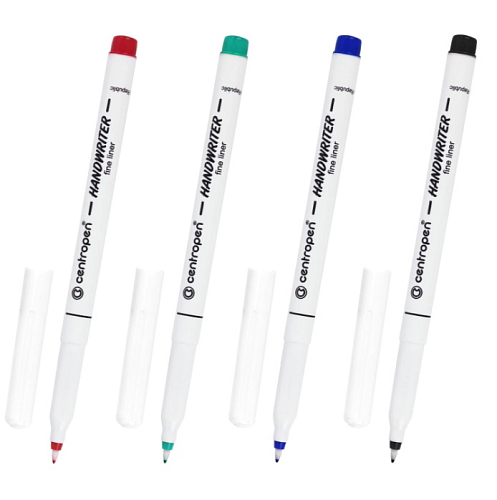 Ручки капиллярные (линеры) 4 ЦВЕТА CENTROPEN "Handwriter", корпус тонкий, 0,5мм, 2551/4
