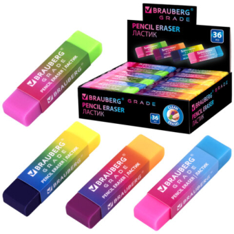 картинка Ластик полупрозрачный BRAUBERG "Grade", 60x15x10 мм, картонный держатель, цвет ассорти, 271997 от магазина МОЛТИ