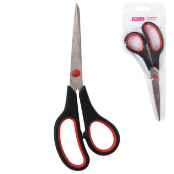 картинка Ножницы STAFF EVERYDAY, 195 мм, бюджет, резиновые вставки, черно-красные, ПВХ чехол, 237499 от магазина МОЛТИ