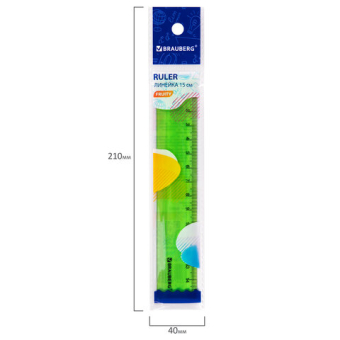 картинка Линейка пластиковая 15 см BRAUBERG "FRUITY", тонированная, ассорти, 210765 от магазина МОЛТИ