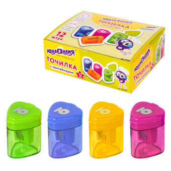 картинка Точилка ЮНЛАНДИЯ "Трио", с контейнером, пластиковая, корпус ассорти, 228438 от магазина МОЛТИ