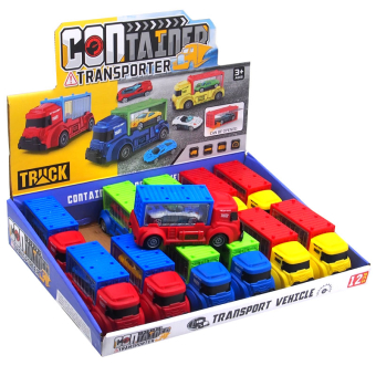 картинка Модель машинки 1937-1/216-3 (12) Фура с контейнером+машинка  инерционная  6х12х6см пластик от магазина МОЛТИ