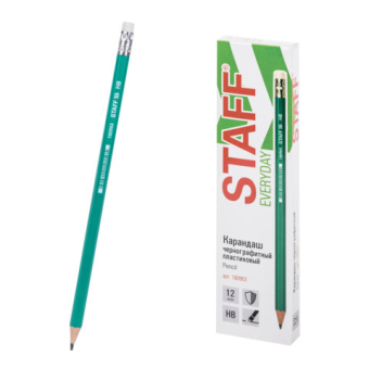 картинка Карандаш чернографитный STAFF "EVERYDAY" BLP-963, 1 шт., НВ, с ластиком, пластиковый, зеленый корпус, 180963 от магазина МОЛТИ