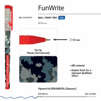 картинка Ручка шариковая BRUNO VISCONTI FunWrite, СИНЯЯ, "Military blue", узел 0,5 мм, линия письма 0,3 мм, 20-0212/17 от магазина МОЛТИ