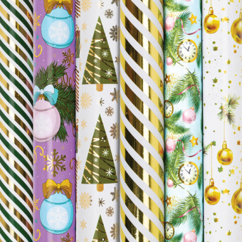 картинка Бумага упаковочная новогодняя С ЭФФЕКТАМИ (1 шт.) "Gold&Green", 70х100 см, ассорти, ЗОЛОТАЯ СКАЗКА, 592186 от магазина МОЛТИ