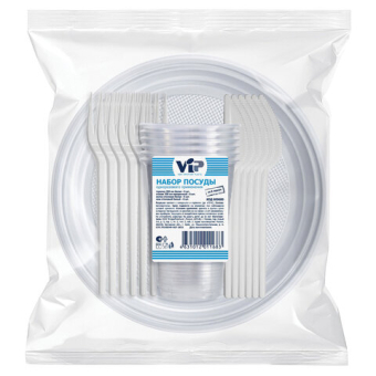 картинка Набор одноразовой посуды на 6 персон, 24 предмета (вилка, нож, стакан, тарелка) 609680 от магазина МОЛТИ