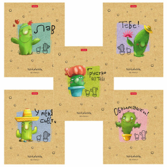 картинка Тетрадь А5 48 л. HATBER скоба, клетка, матовая ламинация, "Мой друг Кактус" (микс в спайке), 074454, 48Т5лВ1 от магазина МОЛТИ