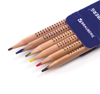 картинка Карандаши цветные BRAUBERG "Цветы", НАБОР 6 цв., трехгранные, лакированное дерево, 181287 от магазина МОЛТИ