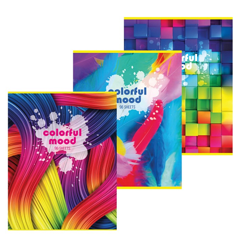 Тетрадь А4, 96 л., STAFF "Basic" скоба, клетка, офсет №2 ЭКОНОМ, обложка картон, "Настроение", 40406