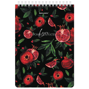 картинка Блокнот А5, 146х206 мм, 60 л., гребень, картон, жесткая подложка, клетка, BRAUBERG, "Гранаты", 114366 от магазина МОЛТИ