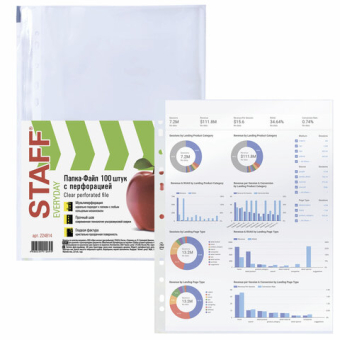 картинка Папки-файлы перфорированные, А4, STAFF "STANDARD", КОМПЛЕКТ 100 шт., гладкие, 25 мкм, 224814 от магазина МОЛТИ