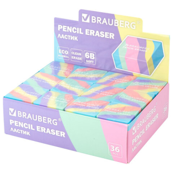 картинка Ластик кросс-серия PASTEL, 34х34х14 мм, квадратный, ассорти, ЭКО ПВХ, BRAUBERG, 273210 от магазина МОЛТИ