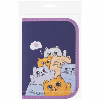 картинка Пенал ПИФАГОР, 1 отделение, 1 откидная планка, полиэстер, 19х13 см, "Cats greetings", 272291 от магазина МОЛТИ