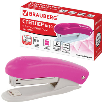 картинка Степлер №10 BRAUBERG "Original", до 12 листов, с антистеплером, розовый, 227767 от магазина МОЛТИ