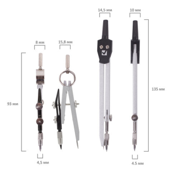 картинка Готовальня BRAUBERG "Architect", 9 предметов: циркуль + измер + кронциркуль, рейсфедер + держатель, 2 вставки, удлинитель, грифель, 210353 от магазина МОЛТИ