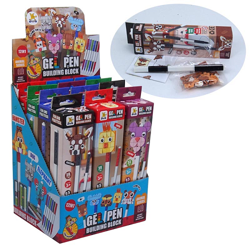 Конструктор SM2511А (12) Ручка (15,5) 0,5мм с животным РС30+ 3+ 17,5х3х5см пластик цвет чернил микс