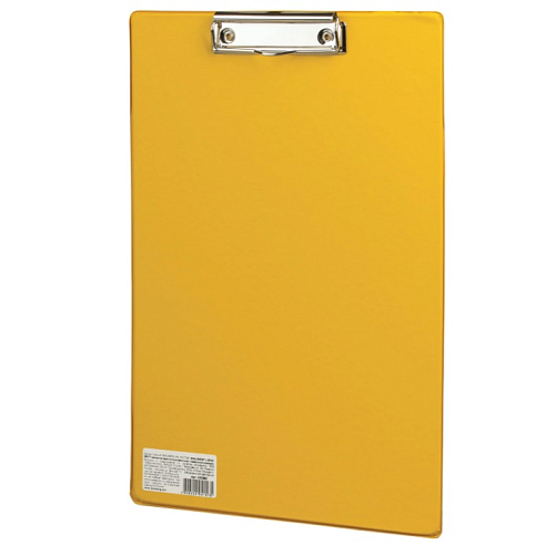 Доска-планшет BRAUBERG "Comfort" с прижимом А4 (230х350 мм), картон/ПВХ, РОССИЯ, ЖЕЛТАЯ,222662