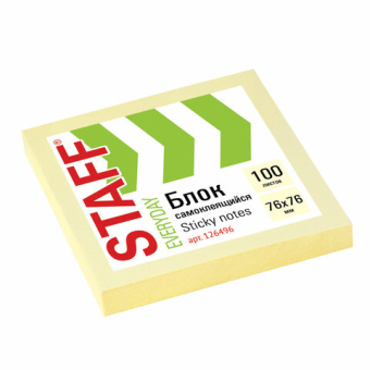 картинка Блок самоклеящийся (стикеры), STAFF, 76х76 мм, 100 листов, желтый, 126496 от магазина МОЛТИ