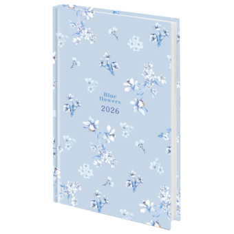 картинка Ежедневник датированный 2026 145х215 мм, А5, STAFF, ламинированная обложка, "Blue Flowers", 117316 от магазина МОЛТИ