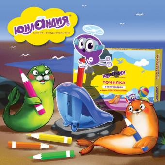 картинка Точилка ЮНЛАНДИЯ "Морской котик", с контейнером, пластиковая, корпус ассорти, 228463 от магазина МОЛТИ